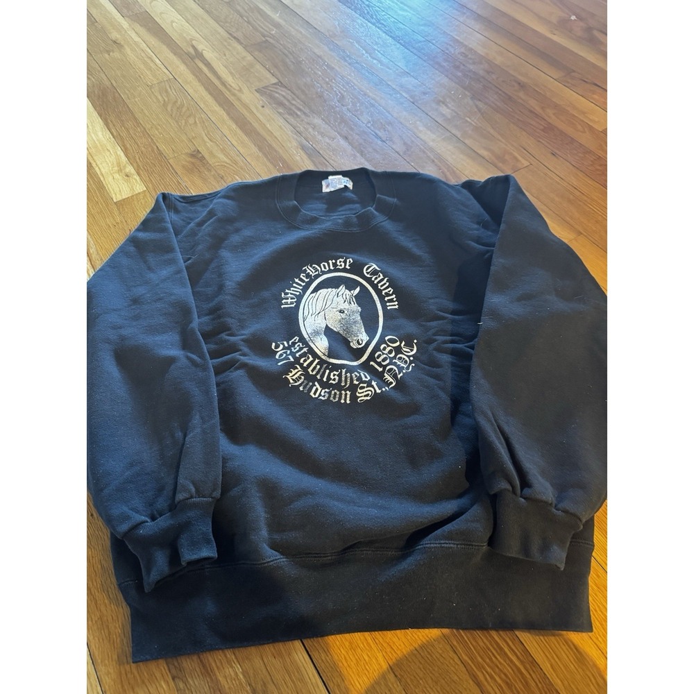 Vintage White Horse Tavern NYC Black Sweatshirt Pullover USA Made Sz‎ L 80s/90s